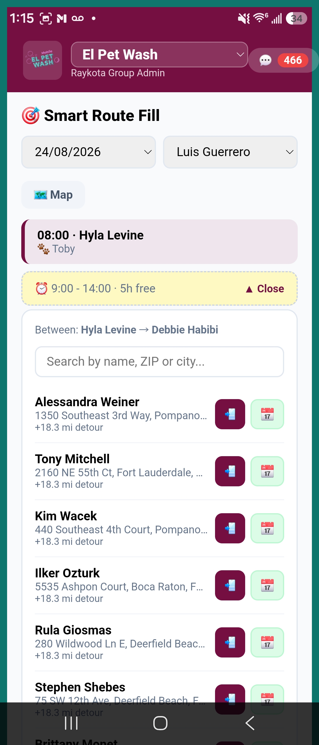 Smart Route Fill screen